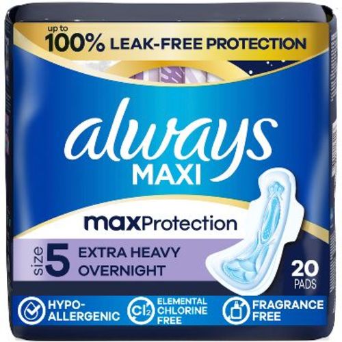 Always Maxi Extra Heavy Overnight Pads with Wings - Size 5 - 20ct