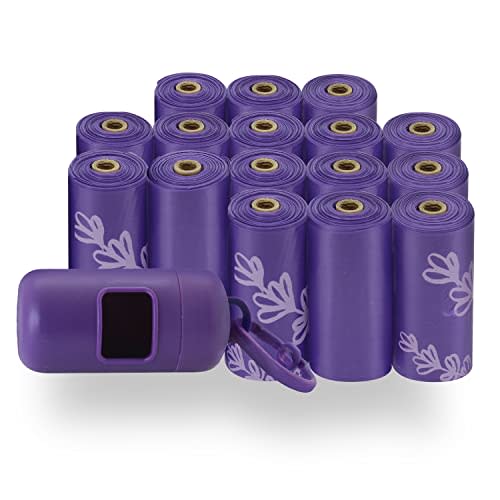 Best Pet Supplies Poop Bags for Dogs - Lavender, 240 Count | Scented, Leak-proof, Easy-Tear perforations, 15 Thick Bags per roll, Outdoor Walking & Travel, Fits Standard Holders