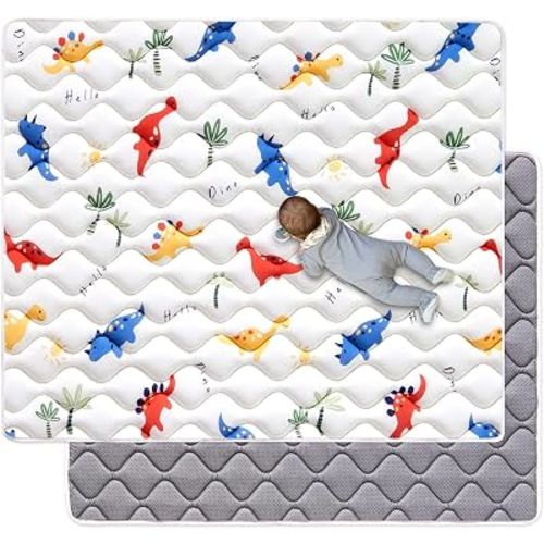 50" x 50" Foldable Baby Play Mat, Odorless Premium Foam Microfiber Floor Mat, Hypoallergenic Non‑Slip Washable for Infants Toddlers, Playpen, Tummy Time & Travel