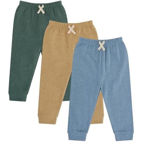 Cudlie 3-Pack Baby & Toddler Boys Jogger Pants, Cotton Blend Sweatpants