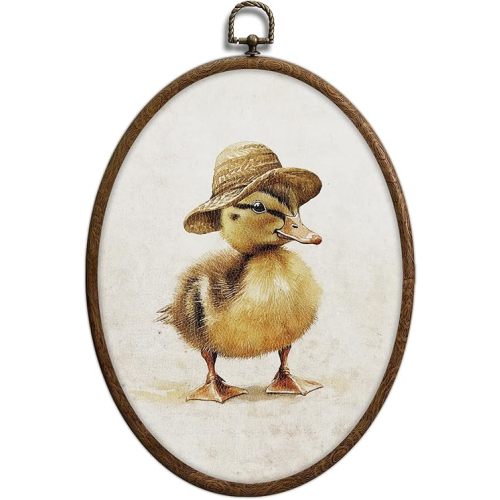 Vintage Duck Oval Wall Art, Farmhouse Nursery Cute Duck Oval Framed Wall Art, Waterproof Antique Cottage Core Home Decor for Western Bedroom Living Room, Home Retro Decor Products, 17
