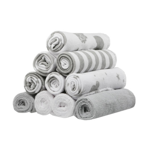 Spasilk Soft Newborn Baby Body & Face Washcloth Towel Set, Terry Bath Scrub, 10-Pack, Gray Celestial Design