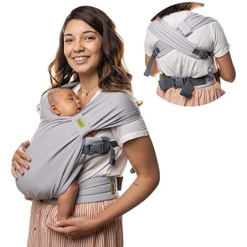 Boba Boba Bliss Hybrid Baby Carrier Newborn to Toddler - 2-in-1 Baby Wrap & Carrier - No-Tie Baby Sling - Certified Hip-Healthy - Soft & Stretchy - 7-35 lbs (Gray)