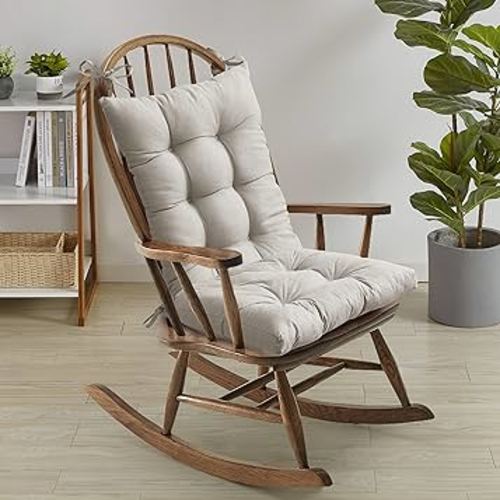 Sweet Home Collection Rocking Chair Cushion Premium Tufted Pads Non Skid Slip Backed Set of Upper and Lower with Ties, 1 Count (Pack of 1), Linen