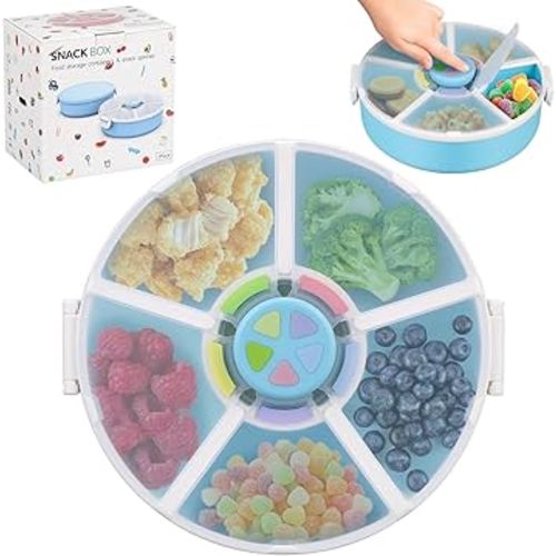 Kids Original Snack Spinner Bundle - Reusable Snack Container with 5 Compartment Dispenser and Lid | BPA and PVC Free | Dishwasher Safe | No Spill, Leakproof,for Toddlers,School (Blue)