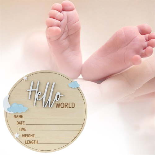 Baby Announcement Sign,5.9 Inch Wooden Hello World Newborn Signs, Birth Announcement Sign, Baby Shower Hospital Nursery for Newborn Boys and Girls