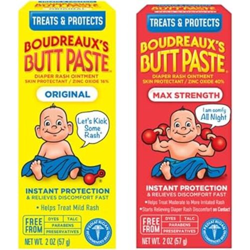 Boudreaux's Butt Paste Diaper Rash Ointment (Original (2oz) & Maximum Strength (2oz)) (1 of each) Variety Pack