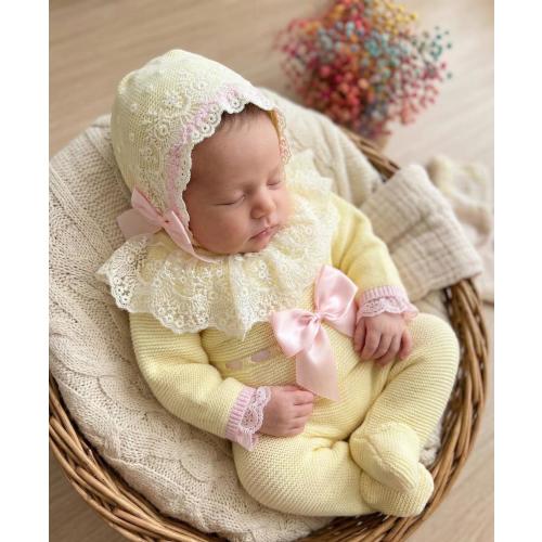 Knit Newborn Girl Luxury cotton Going home outfit Baby knitted coming home set traje punto bebe hospital clothes primera puesta pregnant