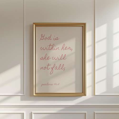 Psalms 46:5 God is Within Her, She will not Fall (Baby Pink) Cute Girly Christian Wall Art, Trendy Coastal Bible Art, Girls Bedroom Decor
