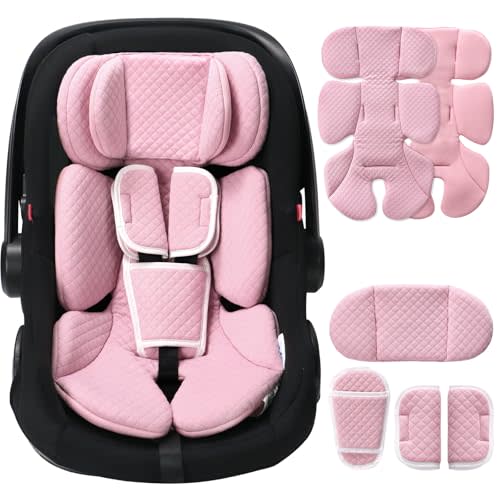 Infant Car Seat Insert with Adjustable Head Support, Pink | For Preemie Newborn Toddler, Reversible Baby Head Body Support Cushion for Carseats and Strollers, Side Impact Protection