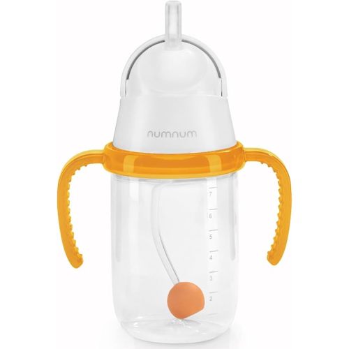 NumNum Baby Straw Cup, Weighted Straw Cup, Spill Proof Sippy Cups with Straw for 6-12 Months, Toddler Drinking Cups, Baby Essentials (1-Pack, Orange)