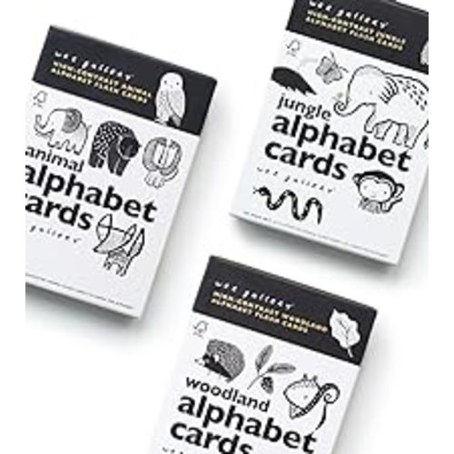 Wee Gallery Educational Flashcards for Babies, Black and White Animal Alphabet Learning Cards, Double Sided, Ideal for Visual Stimulation, Cognitive Development in Babies and Toddlers