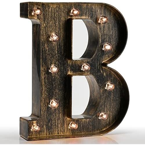 Pooqla Vintage Light Up Marquee Letters with Lights – Illuminated Industrial Style Lighted Alphabet Letter Signs - Coffee Bar Apartment Bedroom Wall Home Initials Decor A-Z