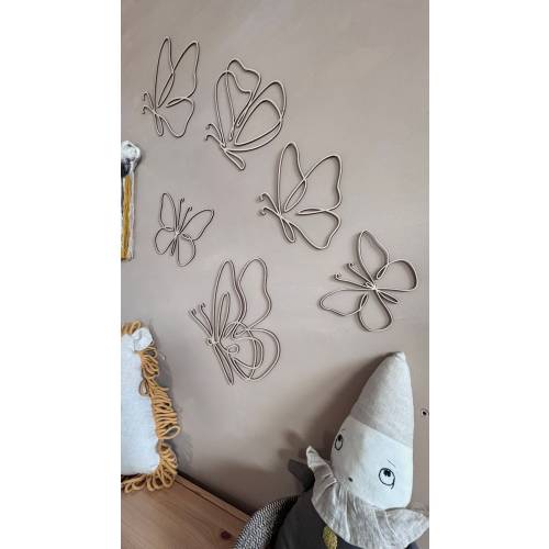 Wooden Wall Butterflies Décor for Kids Room – Natural Plywood, Boho Nursery Wall Art, One Line Minimalist Design, Woodland Baby Shower Gift