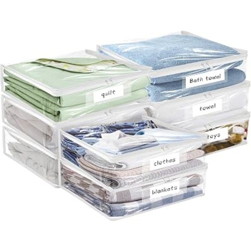 Plastic Storage Bags with Easy-Glide Zipper, Pack of 8, Durable Clear Vinyl Zippered Storage Bags for Clothes Sweaters Comforters Blankets Sheets Bedding (14.2 x 12 x 3.2 Inch, White)