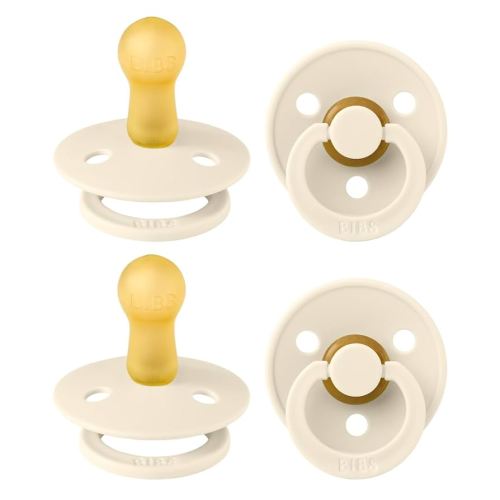 BIBS Colour Pacifier 4-Pack, BPA Free Dummy Pacifier, Round Nipple. Natural Rubber Latex, Made in Denmark, Size 2 (6-18 Months), Ivory
