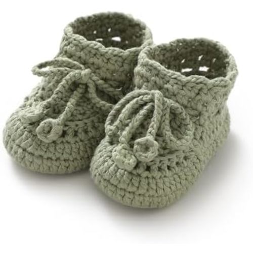 Hadetoto Baby Booties Hand Crochet Knit Cotton Bootie Soft Cozy Warm Socks Shoes Newborn First Walkers for Infant Boy Girl