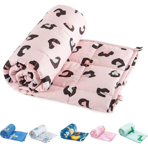 Sivio Weighted Blanket - 100% Cotton Heavy Blanket 5 lbs 36 x 48 inches, Breathable Cooling Soft Cotton Throw Blanket for Calm Sleeping for Home and School Nap, Pink Leopard