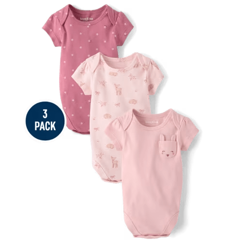 Baby Girls Embroidered Deer Bodysuit 3-Pack - pink