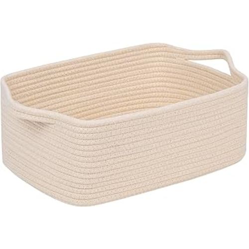 CubesLand Rectangular Cotton Rope Basket, 14x10x5 Inches, Beige, Nursery Storage Bin