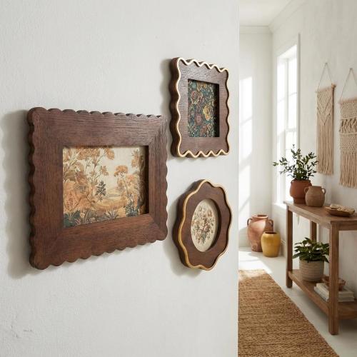 Vintage Style Scalloped Wood Picture Frame, Multi Shape Wall Hanging Frames for Living Room Bedroom Decor