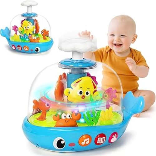Baby Toys 6 to 12 Months, Musical Aquarium Infant Toys for 7 8 9 10 11 Months, Early Learning Educational Toy with Sound, Press Glow Spin for Cause and Effect, Christmas Birthday Gifts for Boy Girl