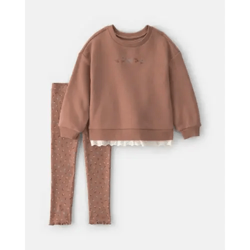 Baby Girl 2-Piece Floral Fleece Sweatshirt & Pant Set - Brown | Carter's