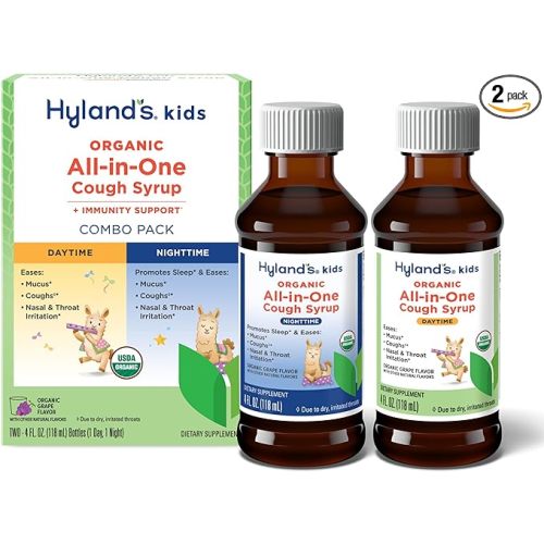 Hyland's Kids Organic All-in-One Grape Cough Syrup Day & Night, Two 4 Ounce Bottles