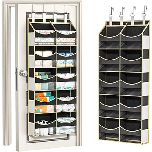 Aokeyee Over the Door Storage Organizer - 5 Tiers Behind Door Storage with 10 Compartments & 10 Mesh Pockets, 80lb Capacity Door Hanging Organizer for Closet, Bedroom, Bathroom, Pantry, Nursery, Toys