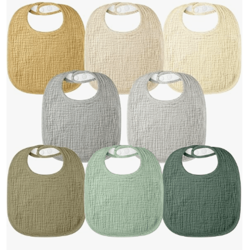 Bearmoss Muslin Baby Drooling Bibs 8 Pack, 100% Cotton Square Adjustable Bandana Bibs Gift for Baby Girls Boys Teething Drool