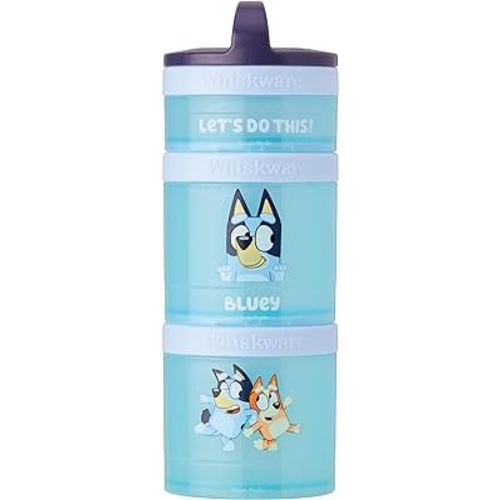 Whiskware Bluey Stackable Snack Containers for Kids and Toddlers, 3 Stackable Snack Cups for School and Travel, Bluey and Bingo, Let’s Do This!