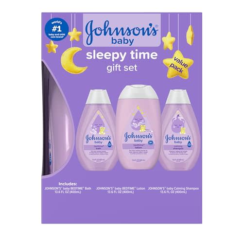 Johnson's Baby Sleepy Time Gift Set with Calming Bedtime Bath Wash, Lotion & Shampoo, Baby Bedtime Essentials with Relaxing NaturalCalm Aromas, Hypoallergenic & Paraben-Free, 3 Items