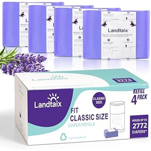 Refills Only Compatible with Dekor Classic Diaper Pail Refills|4 Pack for 2772 Diapers(Extra 40% Lengths)Diaper Pail Bags with Extra 30% Thickness Powerful Odor Eliminate Lavender Scent for Baby/Adult