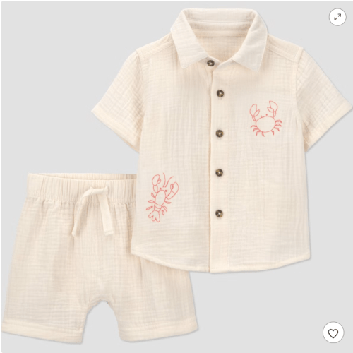 Carter's Just One You® Baby Boys' 2pc Crab Button-Down T-Shirt and Shorts Set - Ivory/Orange Newborn
