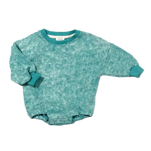 ROMP Batik Wash Sweater Romper - Teal | Baby & Toddler Oversized Bubble Romper, Acid Wash Tie Dye Style Gender Neutral One Piece Sweatshirt