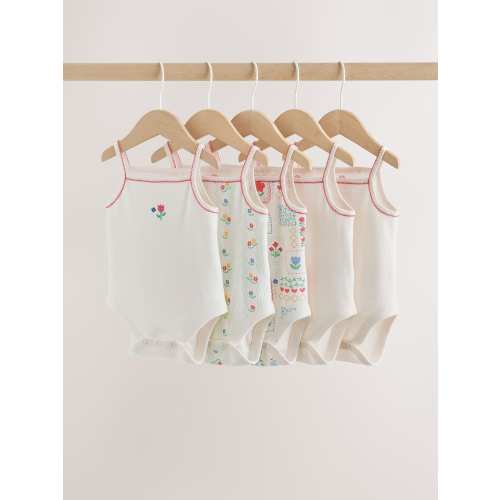 Cream Vest Baby Bodysuits 5 Pack