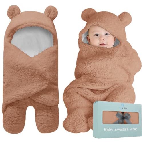 BlueMello Baby Swaddle Blanket | Ultra-Soft Plush Essential for Infants 0-6 Months | Receiving Swaddling Wrap Brown | Ideal Newborn Registry and Toddler Boy Accessories | Perfect Baby Girl Shower Gift