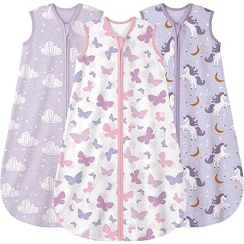 Yoofoss Baby Sleep Sack 6-12 Months Baby Wearable Blanket 100% Cotton 2-Way Zipper TOG 0.5 Toddler Sleeping Sack 3 Pack, Lightweight Sleep Sacks for Babies(Medium)