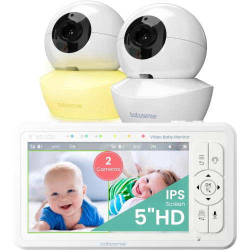 Babysense HDS2 HD Video Baby Monitor Split Screen 5 inch Display Non-Wi-Fi Night Light Pan Tilt Zoom