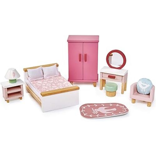 Tender Leaf Toys - Dovetail Dollhouse Accessories - Detailed Ultra Stylish Wooden Furniture Sets and Room Decor - Encourage Creative and Imaginative Fun Play for Children 3+ (Dovetail Bedroom Set)