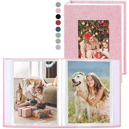 vivinin 2 Pack Photo Album 4x6, Linen Cover Photo Book, Small Photo Album Book for 36 Pockets Hold 72 Pictures, Picture Book for Photos Family Anniversaries Baby Vacations（Pink）