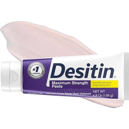 Desitin Maximum Strength Diaper Rash Paste, 40% Zinc Oxide, 4.8 oz | Helps Treat, Relieve & Prevent Diaper Rash, 40% Zinc Oxide, Immediate Relief, Protects up to 12 Hours, Hypoallergenic