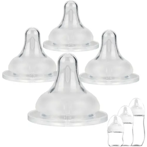 Baby Bottle Nipple for Gulicola Natural Glass Bottle,3m+,Size M Soft Silicone Nipples,Meudim Flow, 4 Count