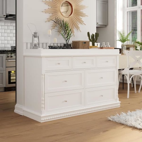 White 7-Drawer 56.5 in. Dresser with Detachable Guardrail Top