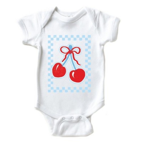 The Juniper Shop Patriotic Cherries Checkered Baby Short Sleeve Bodysuit - NB - White