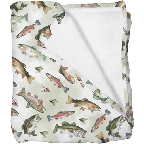 Neutral Fishing Baby Blankets for Boy Girl Retro Bass Fishes Trout Infant Newborn Toddler Nursery Crib Swaddle Receiving Blanket Soft Flannel Outdoor Fishing Lovers Gift Bed Blanket White 30x40inch
