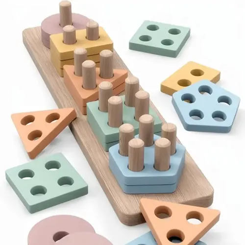 wooden sorting stacking toy puzzle shape color - Temu