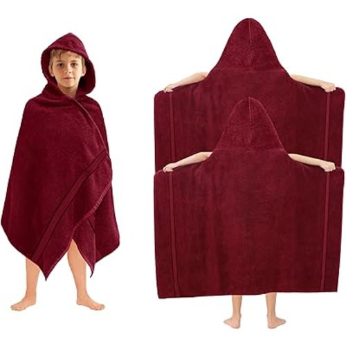 ORIGINAL KIDS Hooded Bath Towel Wrap - 2 Pack - Ultra Soft 100% Cotton Terry Large Oversized Hooded Kids Towel - Shower Pool Beach - 579 GSM Absorbent Quick Dry Plush Gift - 30 x 54 - Burgundy