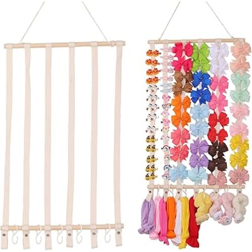 YOcity Bow Holder for Girls Hair Bows Organizer Baby Headband Holder Storage Hair Accessories Organizer Display for Girls Nursery Room Wall Hanging Decor(Beige)