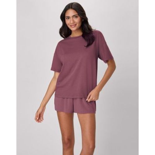 Hanes Originals 2 Piece Lounge Set, Comfywear SuperSoft Boxy T-Shirt & Sleep Shorts Loungewear Mauve Mood/Mauve Mood M Women's